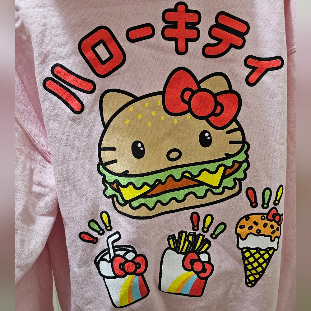 Sanrio Hello Kitty Pink Graphic Hoodie Hotdog Fast Foodie Edition Size Large EUC - Picture 10 of 12